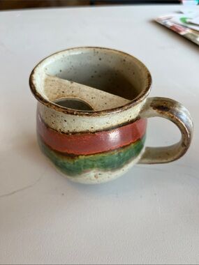 Otagiri Ceramic Coffee “mustache” Mug with Red and Green Band